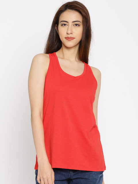 

Vero Moda Women Red Solid Tank Pure Cotton Top