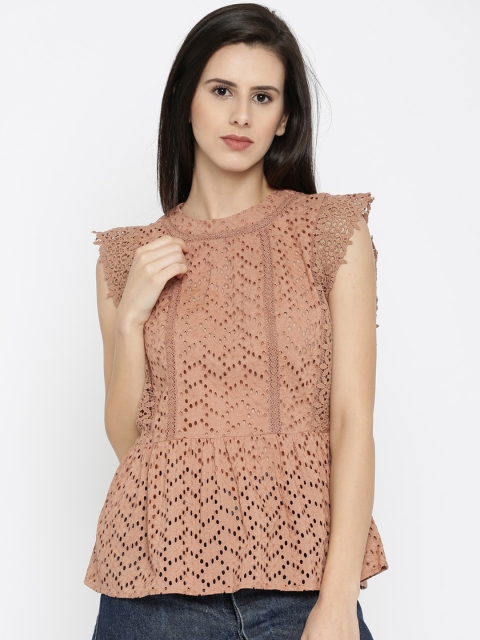 

Vero Moda Women Brown Lace Peplum Top