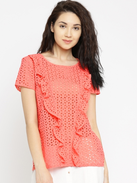 

Vero Moda Women Peach-Coloured Self-Design Pure Cotton Top
