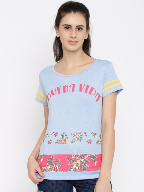 

Vero Moda Women Blue Printed Round Neck T-shirt