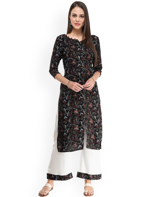 

DesiNoor.com Women Black Floral Printed Kurta with Palazzos