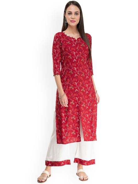 

DesiNoor.com Women Red Printed Kurta with Palazzos