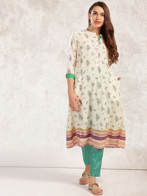 

Anouk Women Cream-Coloured Printed A-Line Kurta