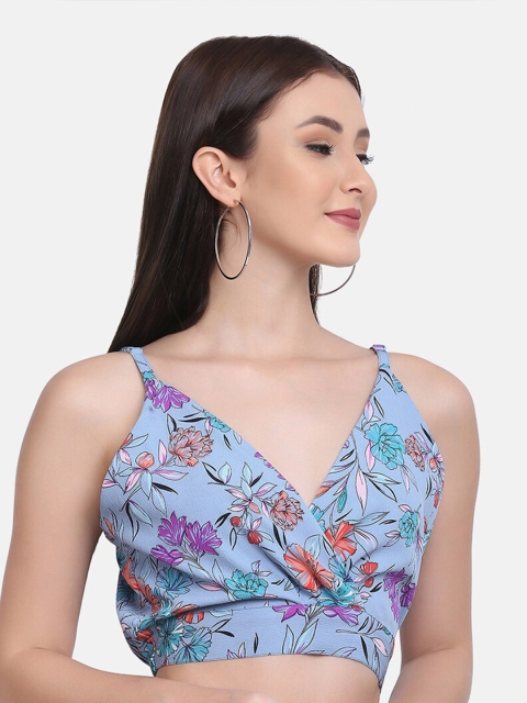 

SAKIA Blue Floral Print Bralette Crop Top