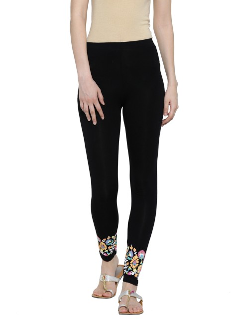 

De Moza Black Printed Detail Ankle-Length Leggings