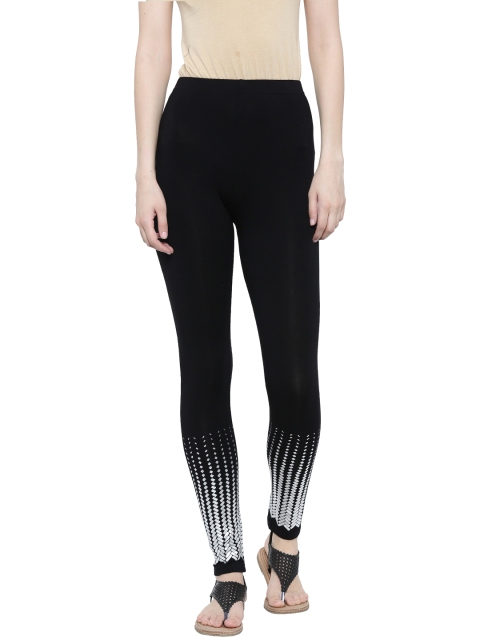 

De Moza Black Printed Detail Ankle-Length Leggings