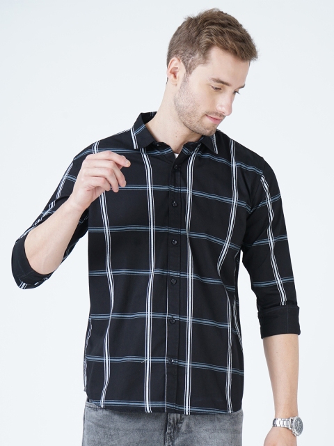 

SORATIA Men Black Slim Fit Windowpane Checks Checked Casual Shirt