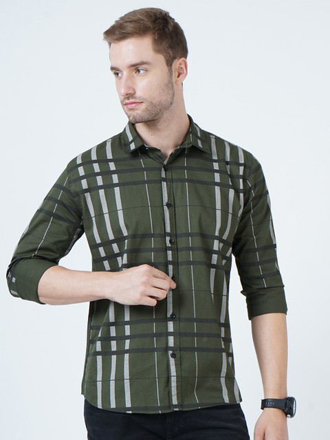 

SORATIA Men Green Slim Fit Tartan Checked Casual Shirt