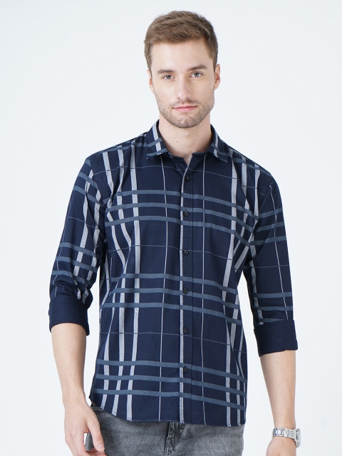 

SORATIA Men Navy Blue Slim Fit Checked Casual Shirt