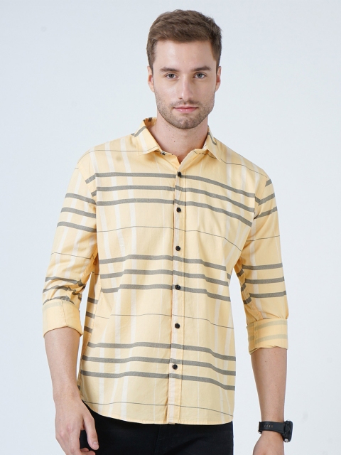 

SORATIA Men Yellow Slim Fit Horizontal Stripes Casual Shirt