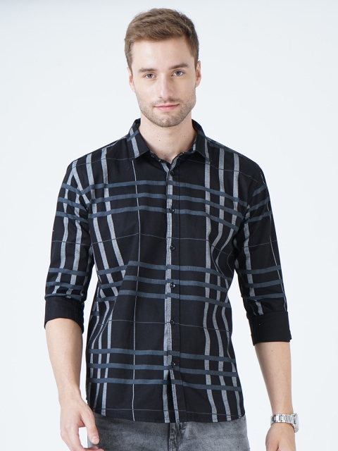 

SORATIA Men Black Slim Fit Tartan Checks Checked Casual Shirt