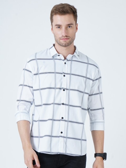 

SORATIA Men White Slim Fit Windowpane Checks Checked Casual Shirt