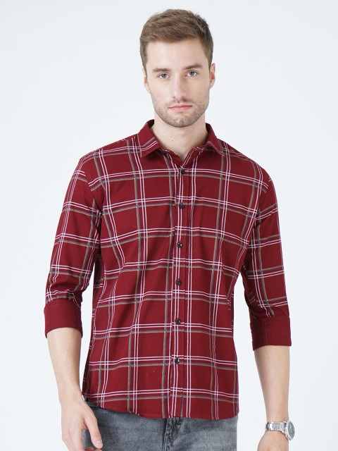 

SORATIA Men Red Slim Fit Tartan Checks Checked Casual Shirt