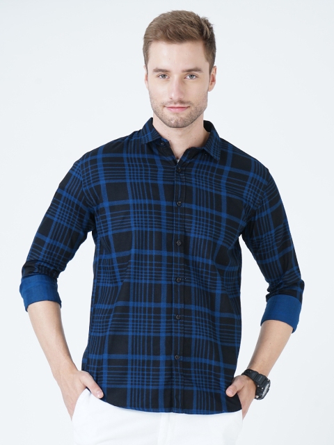 

SORATIA Men Blue Slim Fit Checked Casual Shirt