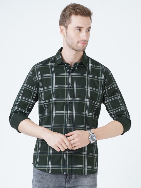 

SORATIA Men Green Slim Fit Tartan Checked Casual Shirt