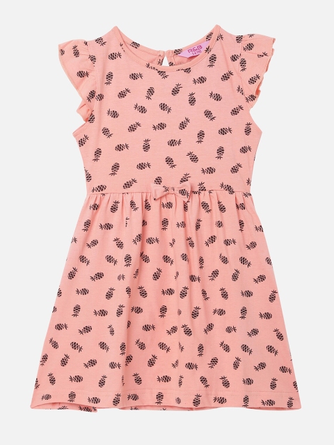 

R&B Peach-Coloured Printed Dress