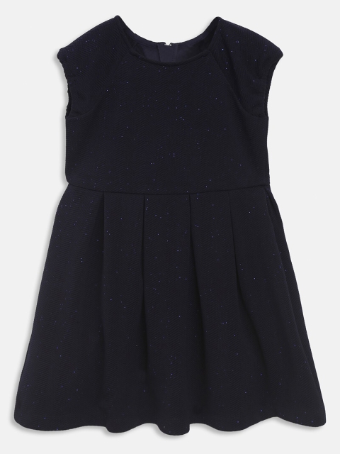 

R&B Girls Navy Blue Solid Fit & Fared Dress