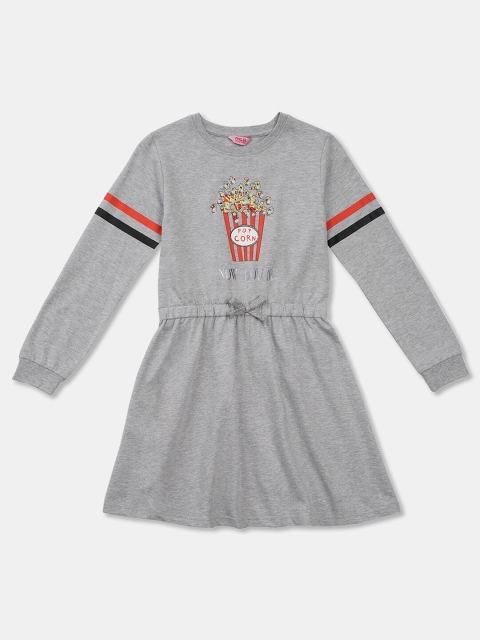 

R&B Kids Girls Grey Drop-Waist Embellished Dress