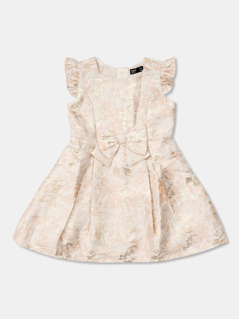

R&B Girls Gold-Toned Floral Bow Detailed Fit & Flare Dress