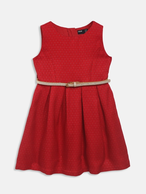 

R&B Girls Red Embellished Belted Fit & Flare Dress