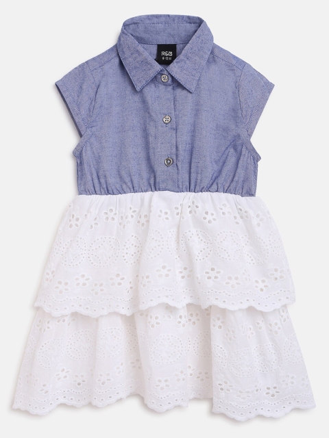 

R&B Blue & White Layered Solid Dress