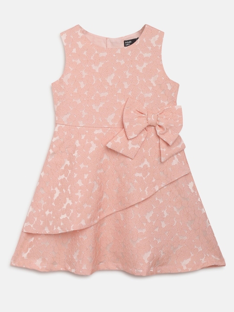 

R&B Kids-Girls Peach-Coloured Cotton Fit and Flare Dress