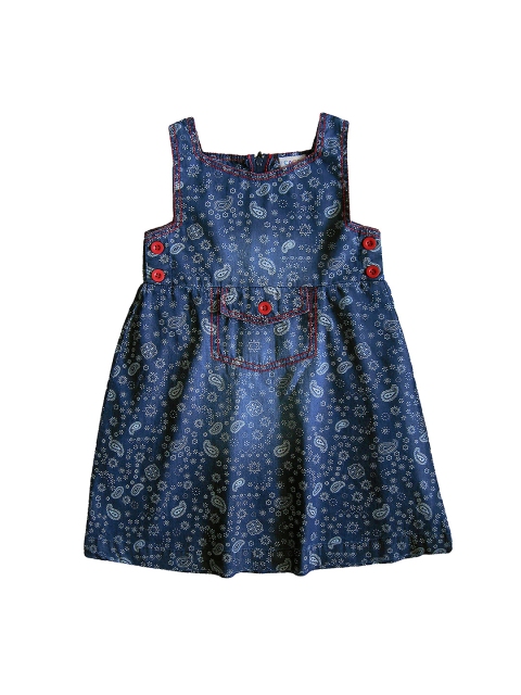 

CACA CINA Girls Blue Paisley Print A-Line Denim Dress