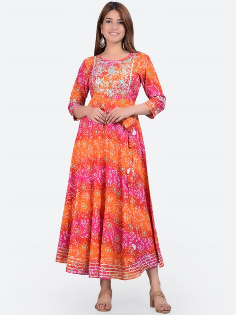 

ERISHA Women Pink & Orange Ethnic Motifs Printed Floral Anarkali Kurta