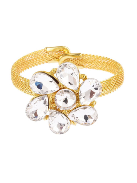 

Efulgenz Women Gold-Toned & White Crystals Antique Gold-Plated Cuff Bracelet