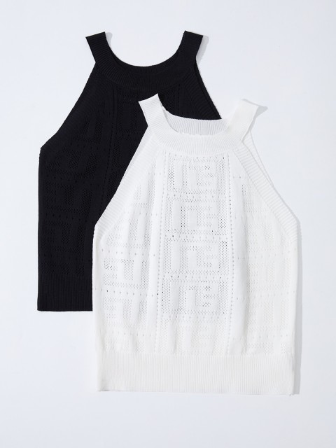 

URBANIC Black Embroidered Halter Neck Top