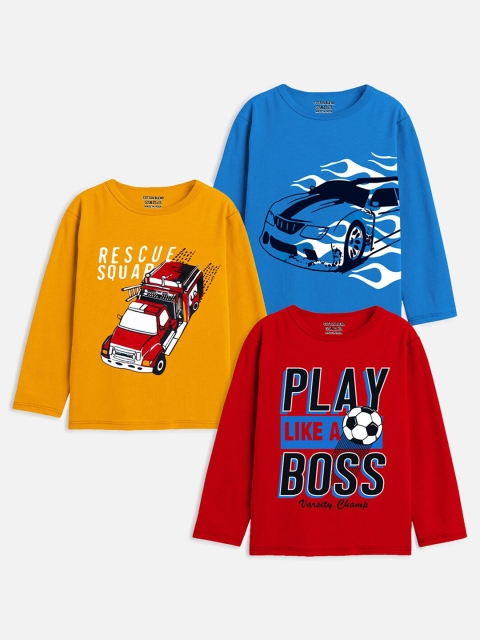 

Trampoline Kids Red Pack Of 3 Typography Printed T-shirt