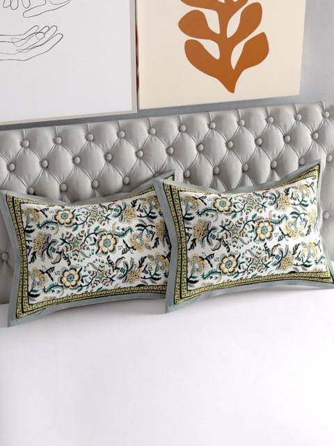 

Salona Bichona Set Of 2 Yellow Printed Pure Cotton 120 TC Pillow Covers