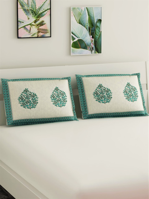

Salona Bichona Set Of 2 Printed Pure Cotton 120 TC Pillow Covers, Off white