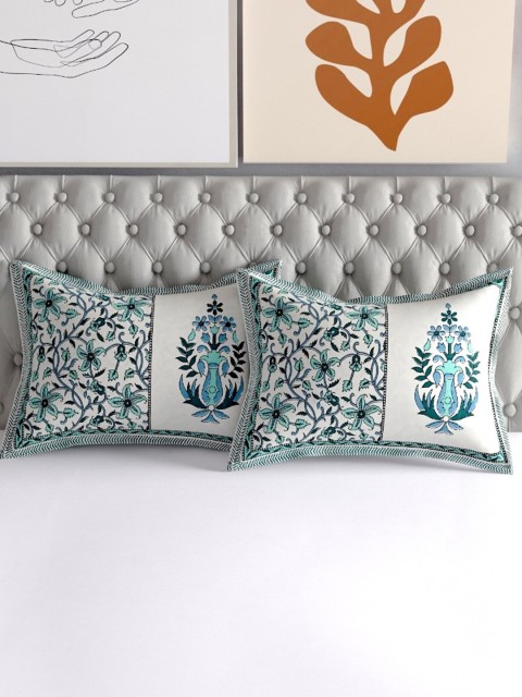 

Salona Bichona Set Of 2 Blue Printed Pure Cotton 120TC Pillow Covers
