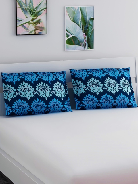 

Salona Bichona Set Of 2 Blue Printed 120 TC Pure Cotton Pillow Covers