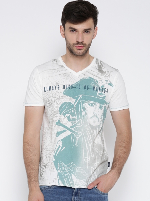

Jack & Jones Men White Printed V-Neck T-shirt