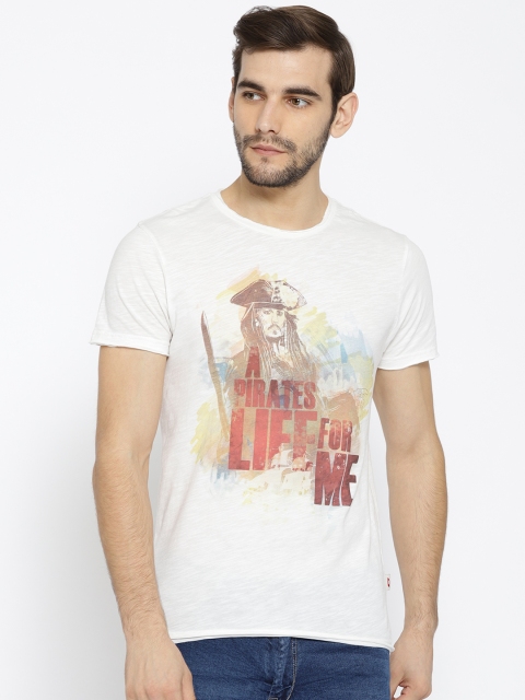 

Jack Jones Men White Printed Round Neck Pure Cotton T-shirt