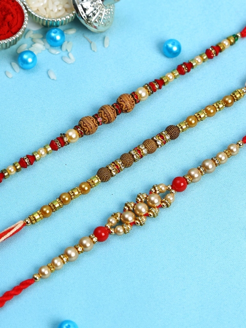 

Aapno Rajasthan Set of 3 Pearl Beaded Thread Rakhi, Multi