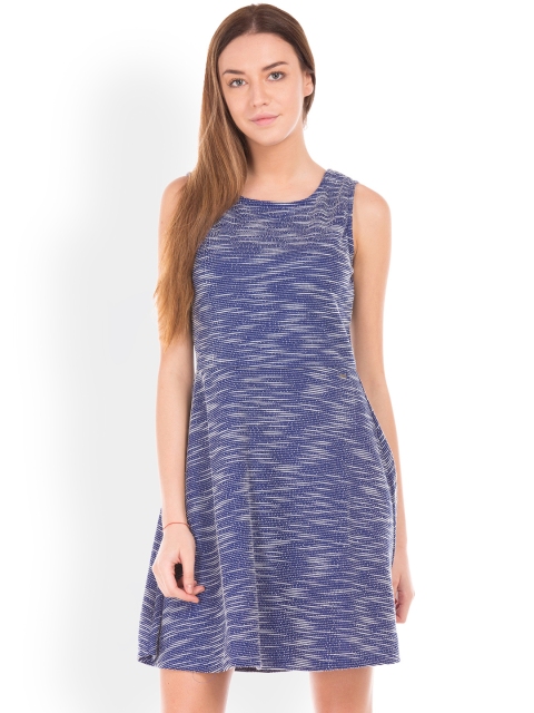 

ELLE Women Blue Self Design A-Line Dress