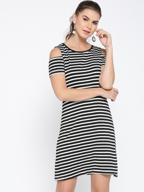 

ELLE Women Black & White Striped A-Line Dress
