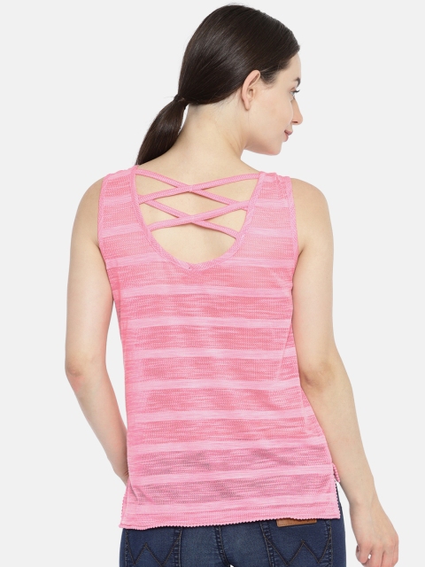 

ELLE Women Pink Striped Styled Back Top