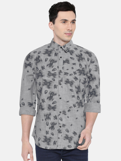 

Jack & Jones Men Grey Slim Fit Printed Pirates Of Caribbean Casual Shirt