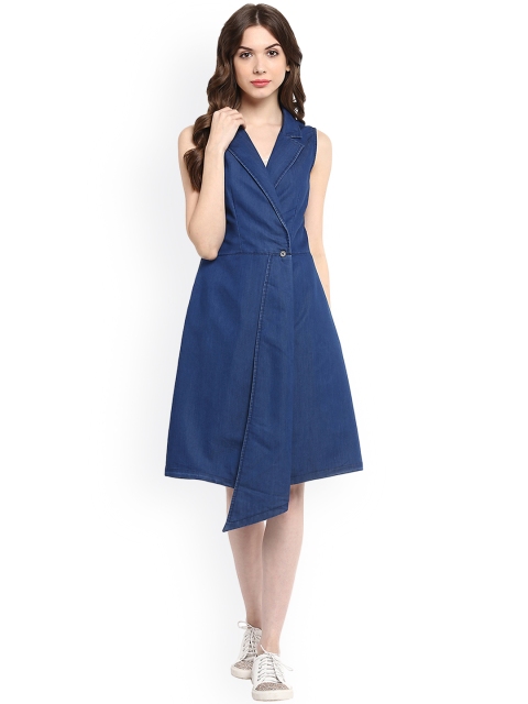 

StyleStone Women Blue Denim Solid Wrap Dress