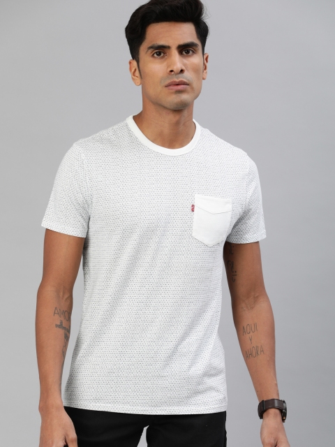 

Levis Men White & Navy Printed Round Neck T-shirt With Chest Pocket
