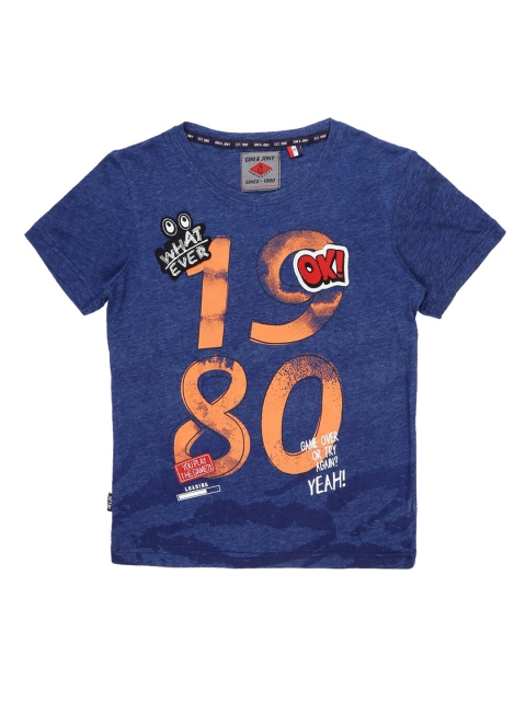 

Gini and Jony Boys Blue Typography Printed T-shirt