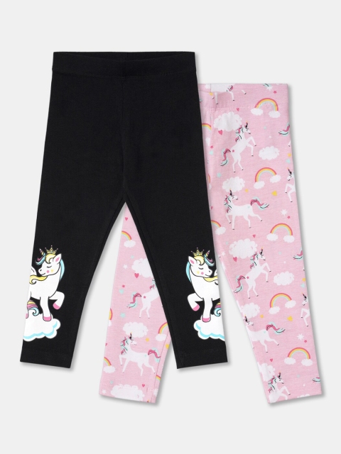 

R&B Infant Girls Pack Of 2 Printed Cotton Leggings, Black