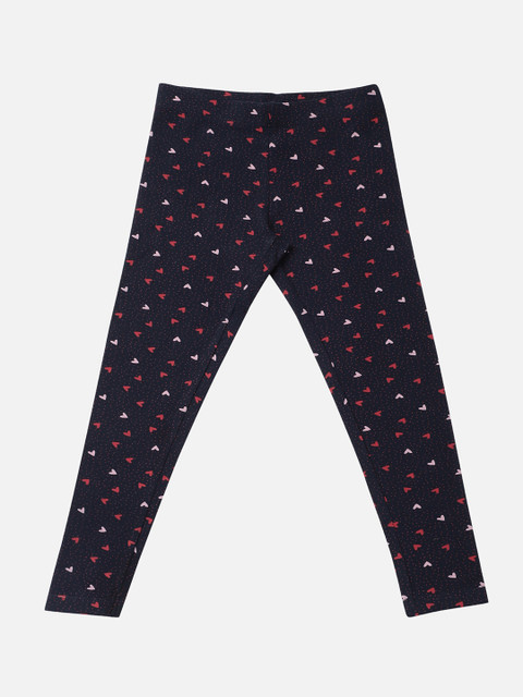 

R&B Kids-Girls Navy Blue Printed Cotton Leggings
