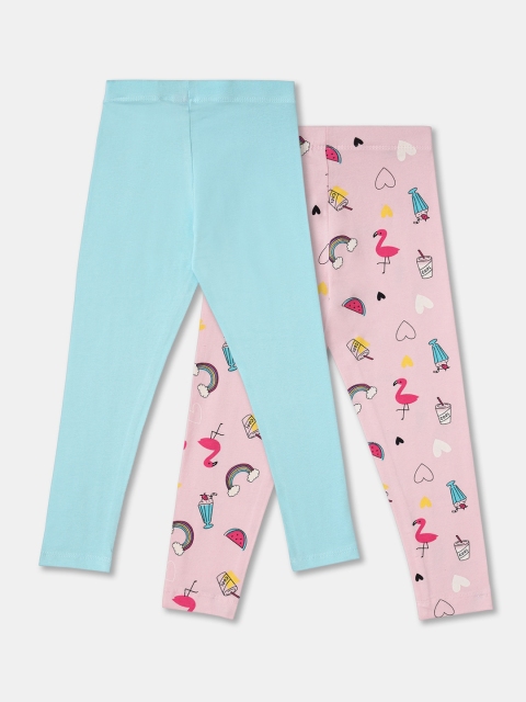 

R&B Girls Pack Of 2 Pink & Blue Solid Ankle Length Cotton Leggings