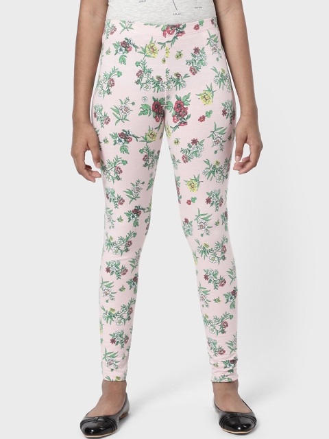 

R&B Girls Pink & Green Printed Cotton Ankle Length Leggings