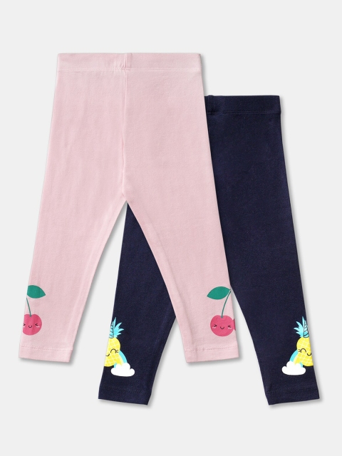 

R&B Girls Pack Of 2 Printed Cotton Ankle Length Leggings, Pink